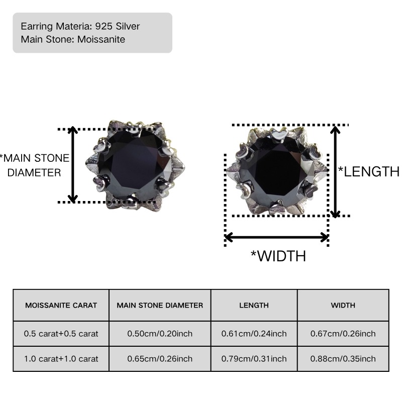 Women's 925 Silver Black Morganite Snowflake Moissanite Earrings